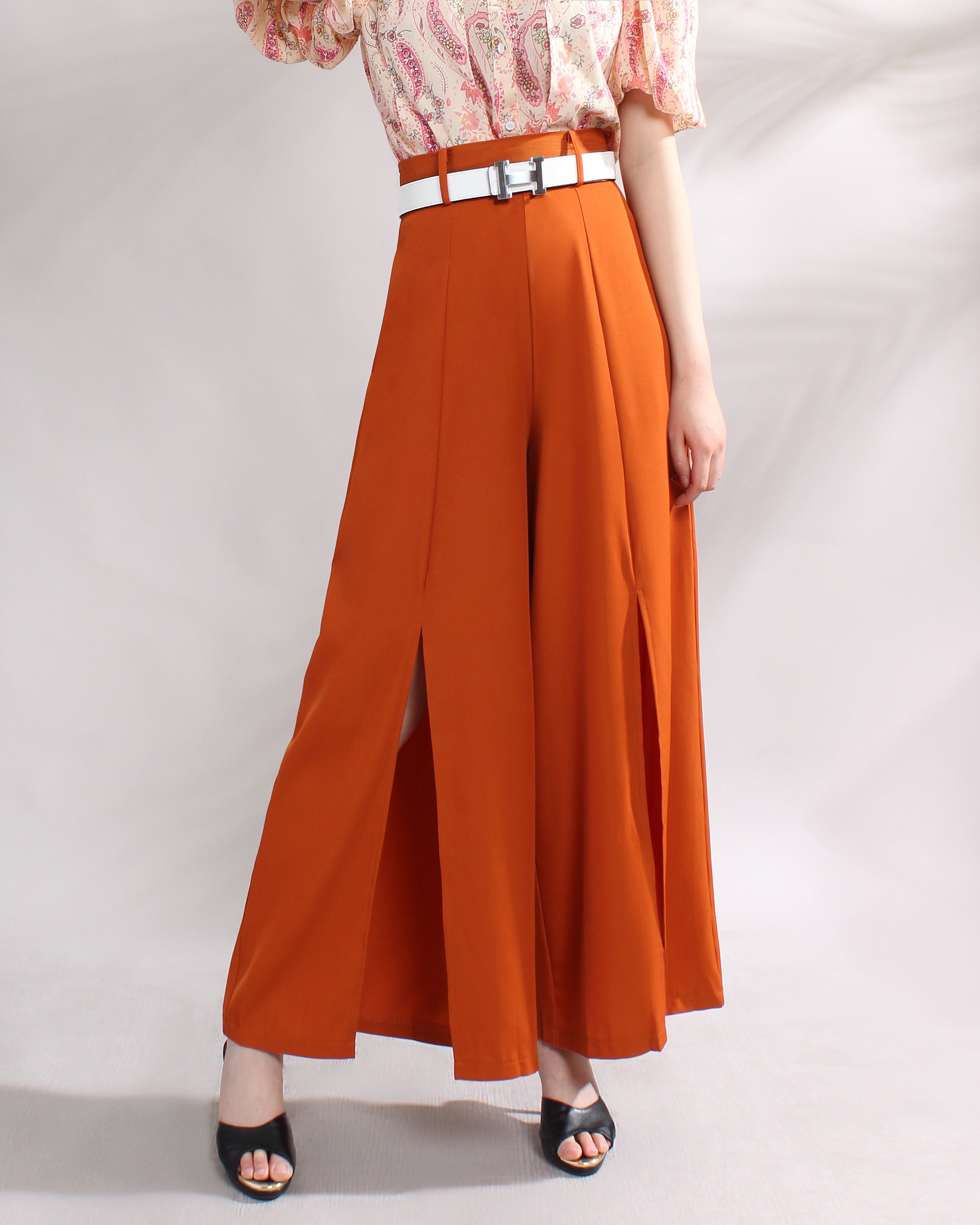 Front Slit Wide Leg Pants