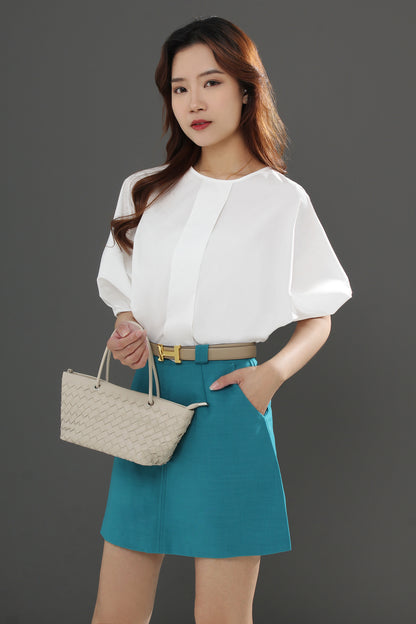 Keeffe Keyhole Back Puff Sleeve Blouse