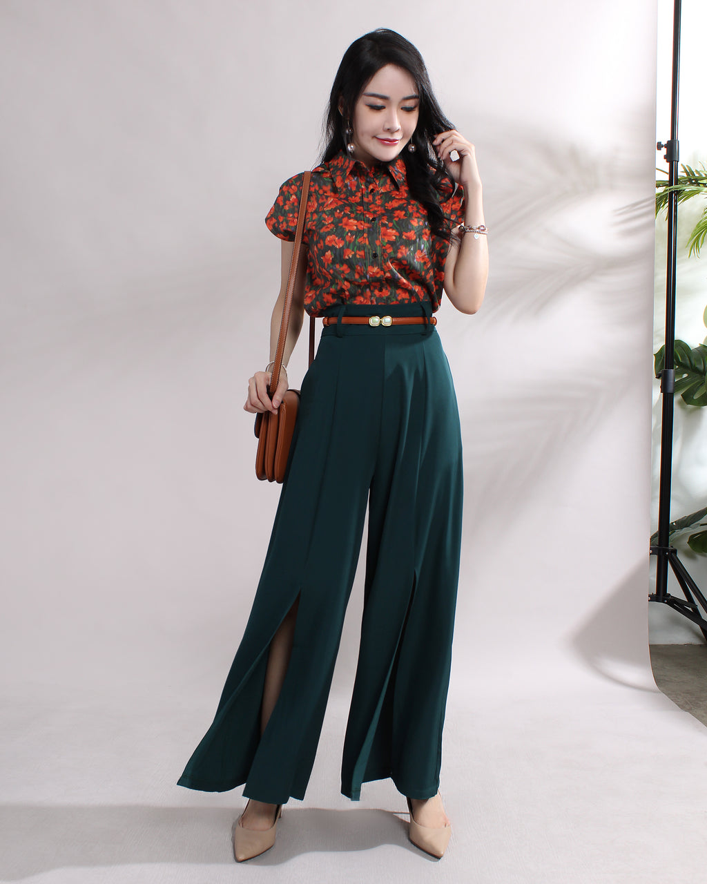 Front Slit Wide Leg Pants