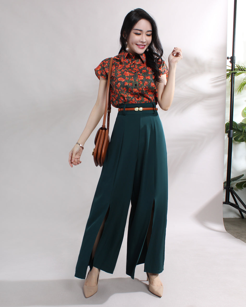 Front Slit Wide Leg Pants