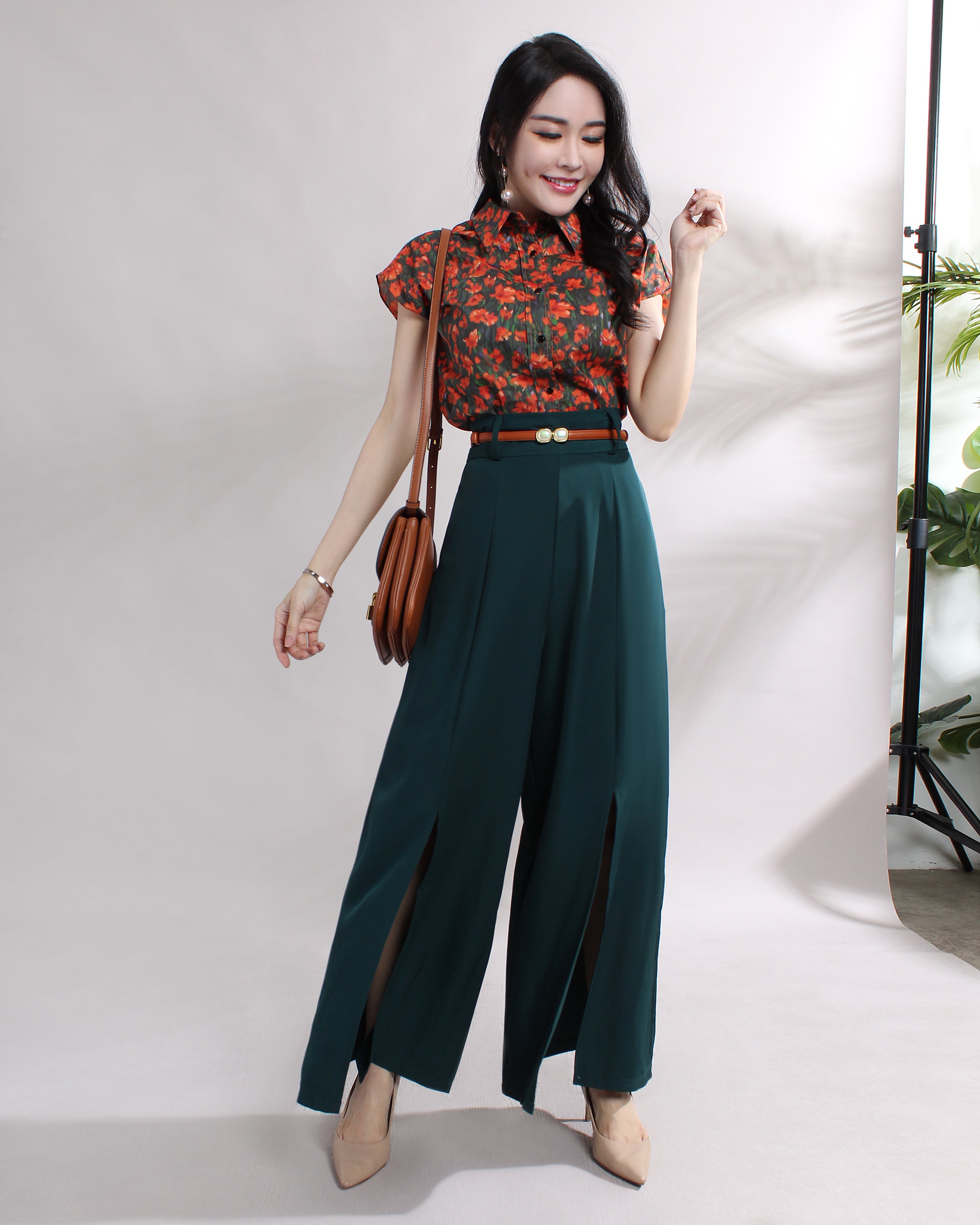 Front Slit Wide Leg Pants