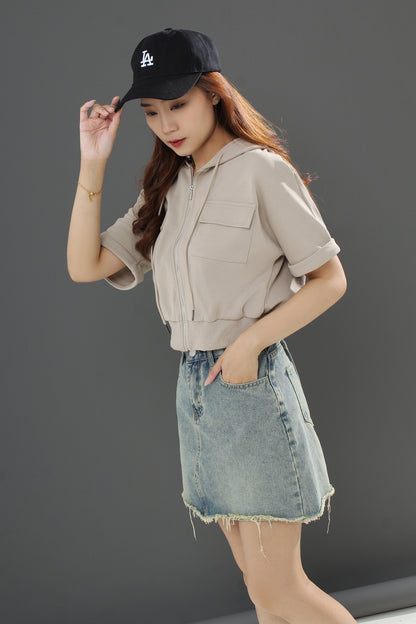 Allegra Cotten Zipper Short-sleeved Top