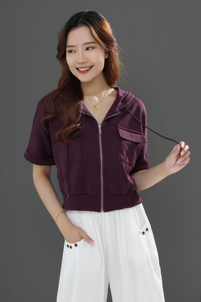 Allegra Cotten Zipper Short-sleeved Top