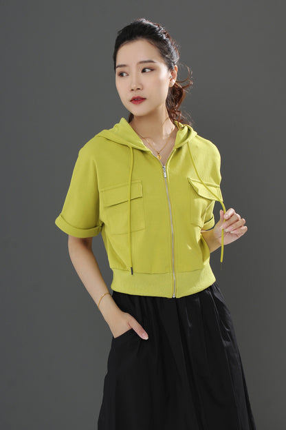 Allegra Cotten Zipper Short-sleeved Top