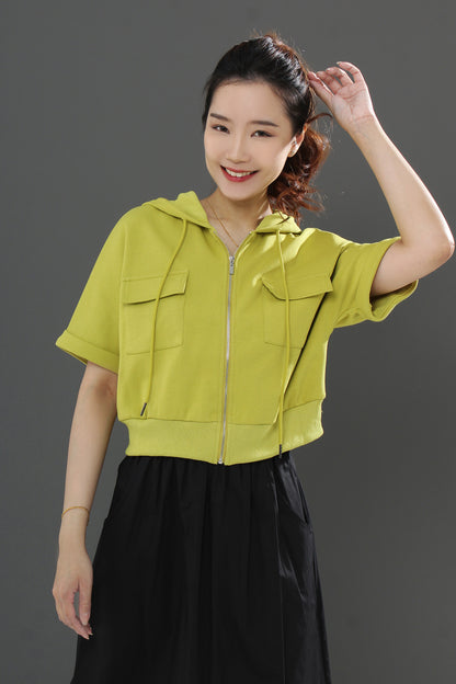 Allegra Cotten Zipper Short-sleeved Top