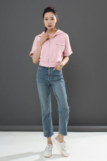 Allegra Cotten Zipper Short-sleeved Top