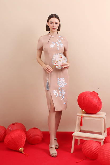 Embroidered Floral Qipao Midi Dress