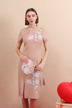 Embroidered Floral Qipao Midi Dress