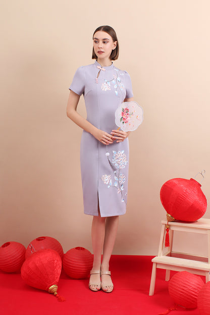 Embroidered Floral Qipao Midi Dress