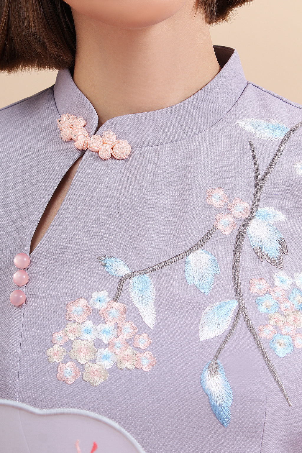 Embroidered Floral Qipao Midi Dress