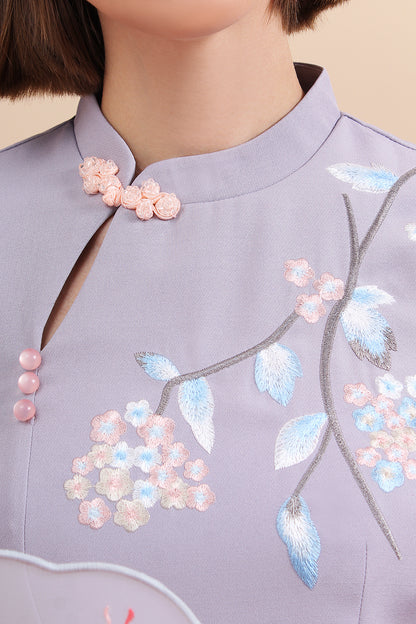 Embroidered Floral Qipao Midi Dress