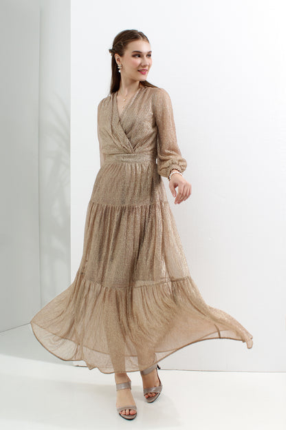 Serena Metallic Flare Maxi Dress