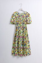 Floral Dress in Green & Blue (Free size)