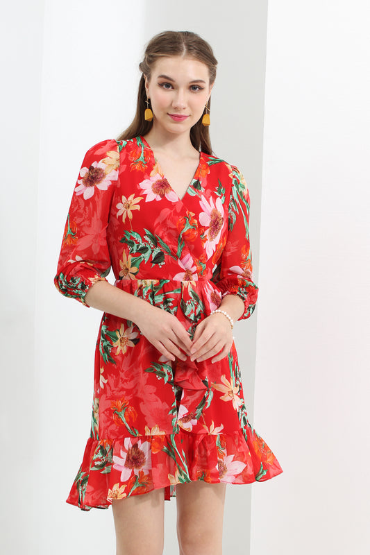 Anteros Tropical Floral Chiffon Dress