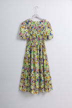 Floral Dress in Green & Blue (Free size)