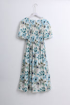 Floral Dress in Green & Blue (Free size)