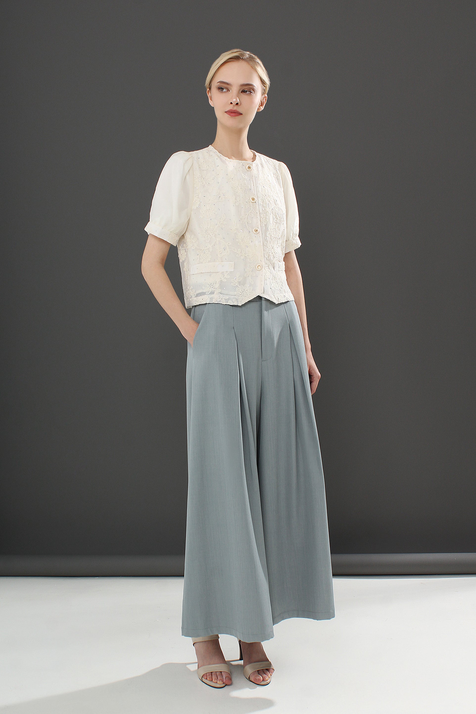 Pleated Wide-Leg Pants