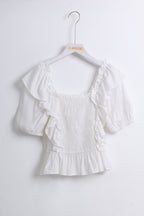 Off Shoulder Ruffle Top in White (L size)