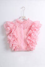 Ruffled Lace Top in Pink (Free Size)