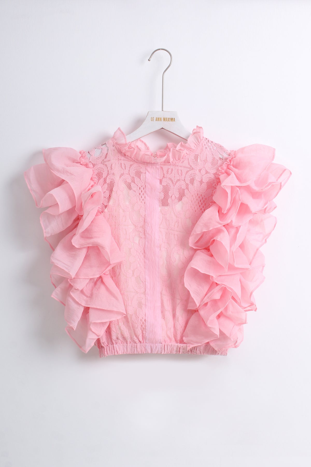 Ruffled Lace Top in Pink (Free Size)