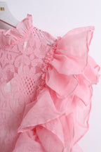 Ruffled Lace Top in Pink (Free Size)