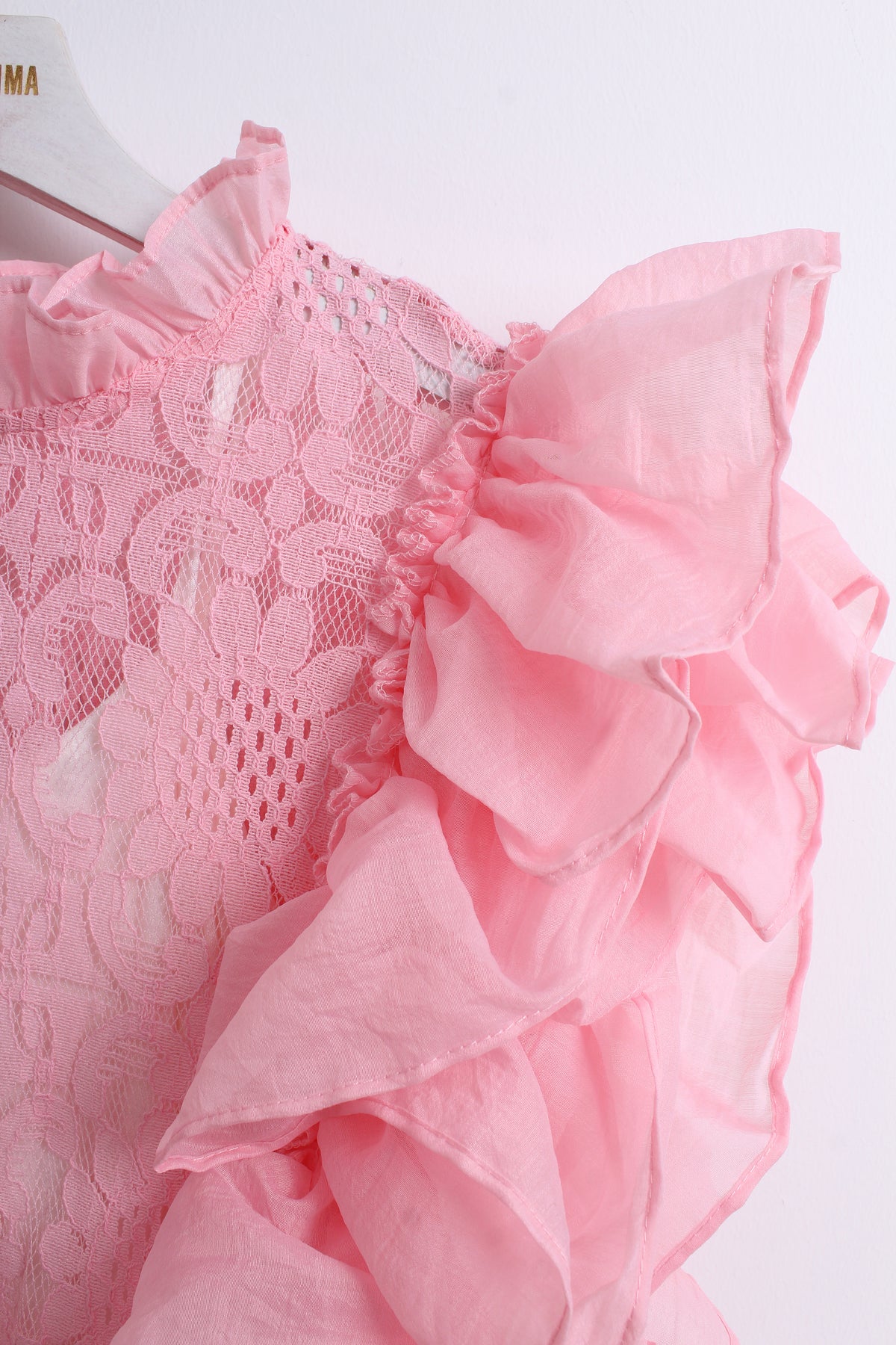 Ruffled Lace Top in Pink (Free Size)