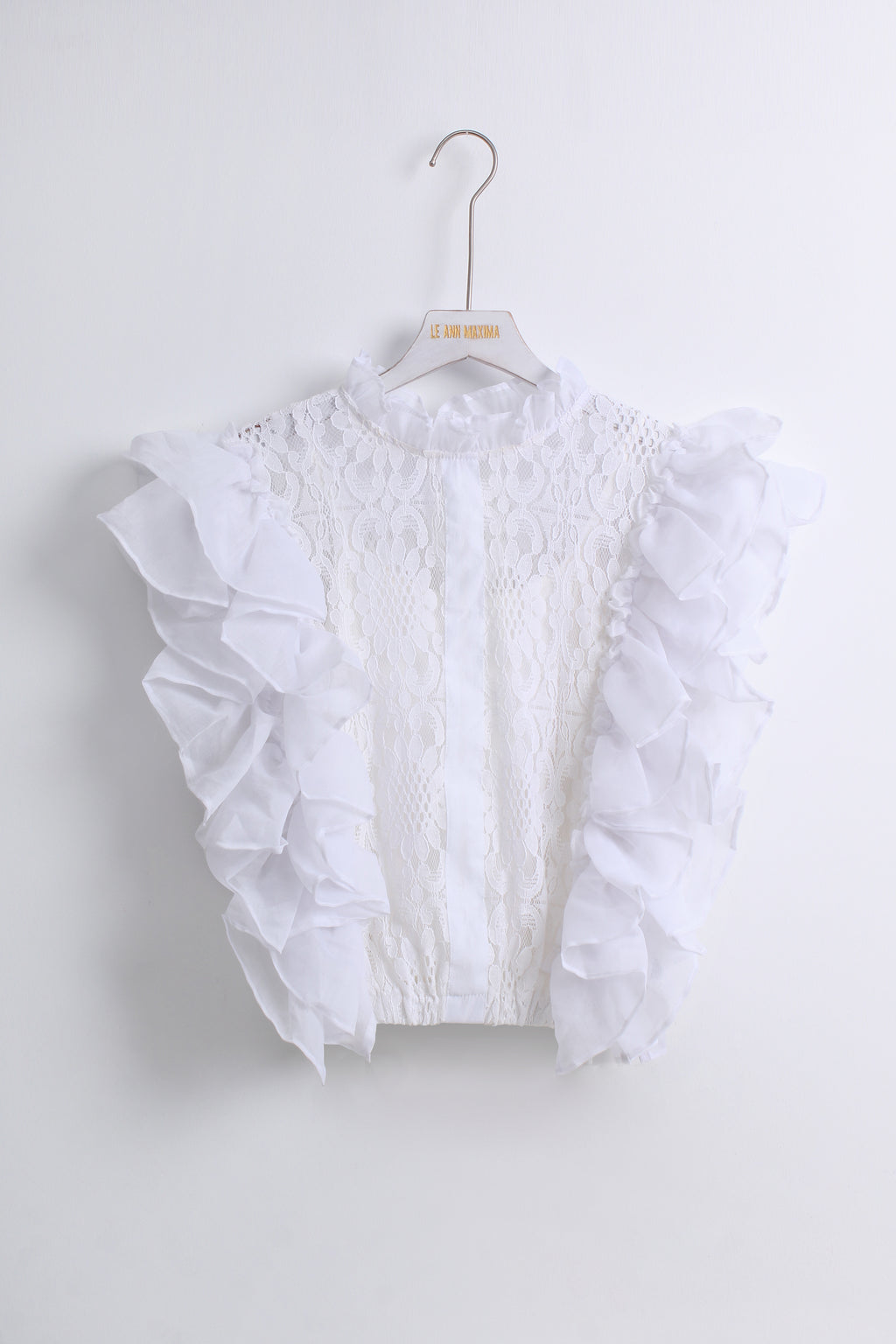Ruffled Lace Top in White (Free Size)