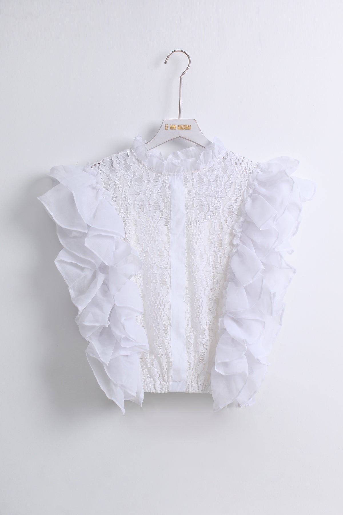 Ruffled Lace Top in White (Free Size)