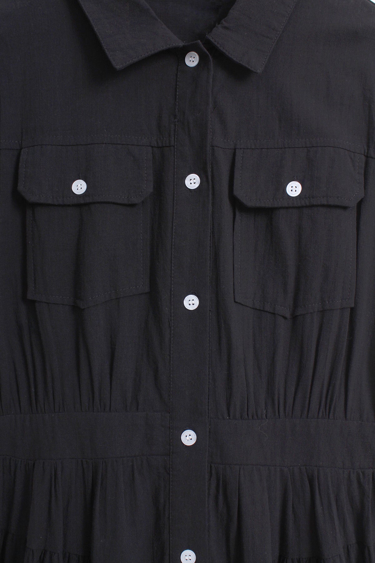 Button-Front Dress in Black (L size)