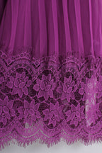 Purple Lace Embroidery Pleated Dress (M size)