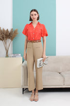 Puff Sleeve V Neck Shirt