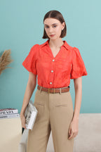 Puff Sleeve V Neck Shirt