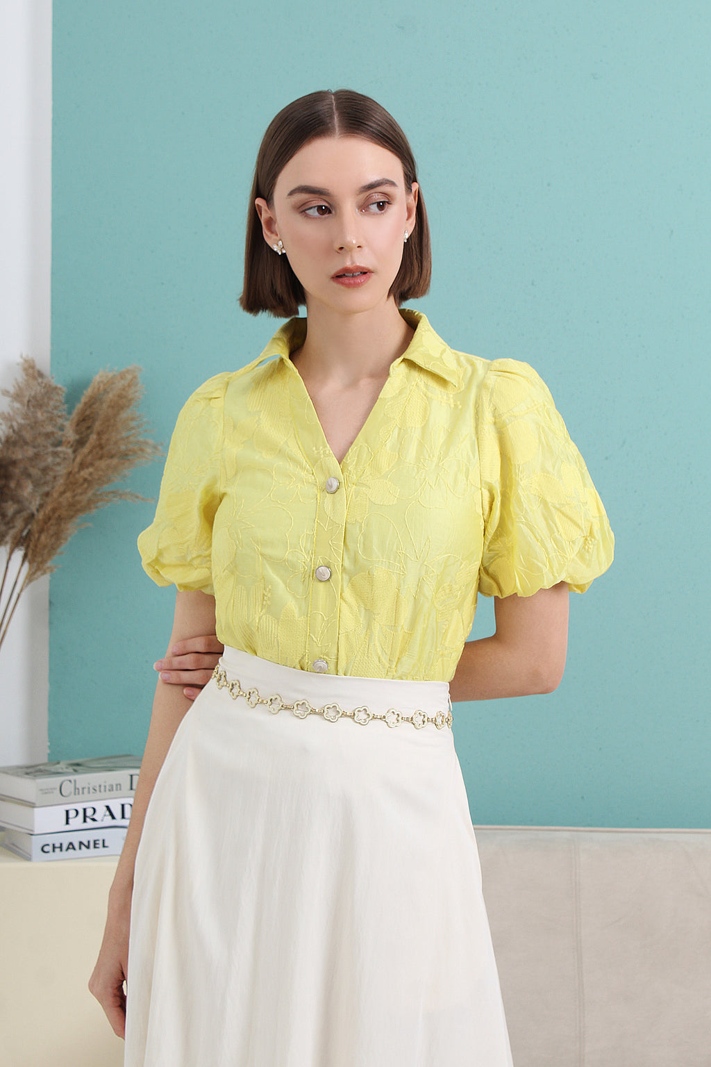 Puff Sleeve V Neck Shirt