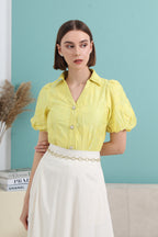 Puff Sleeve V Neck Shirt