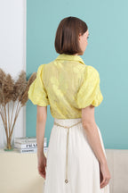 Puff Sleeve V Neck Shirt