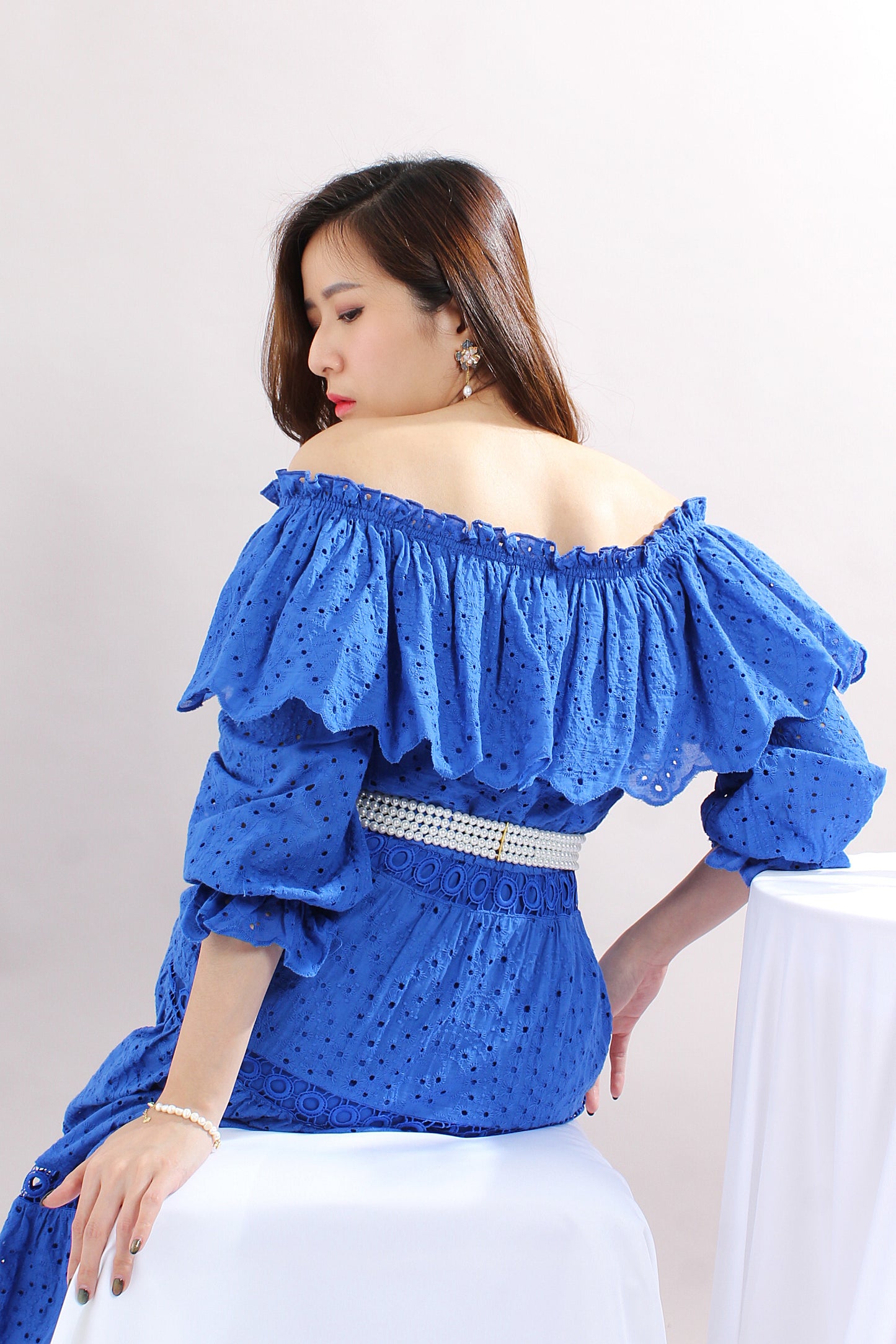 Ruffle Trim Off-Shoulder Lace Dress