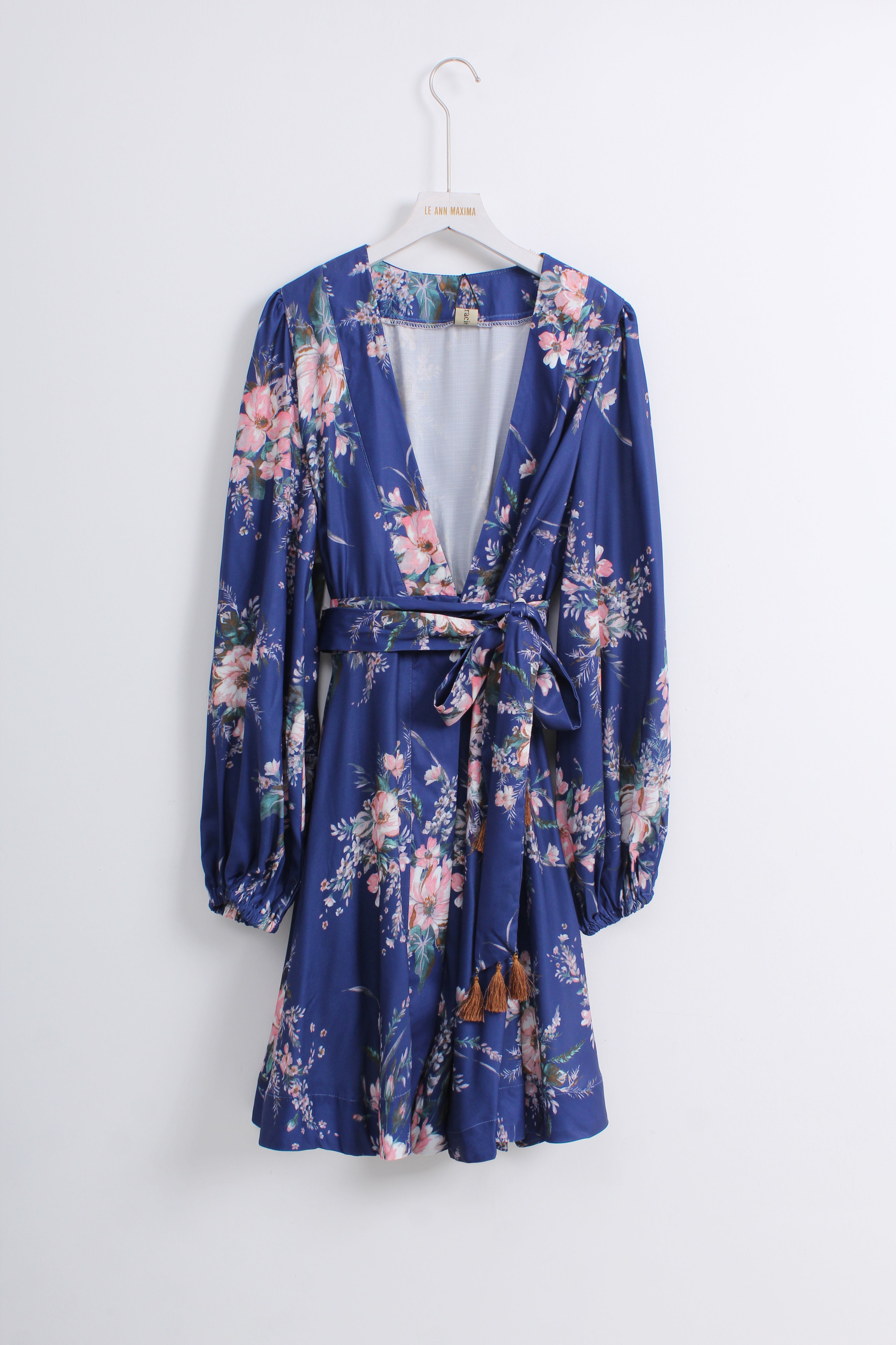 Navy Blue Floral Wrap Dress