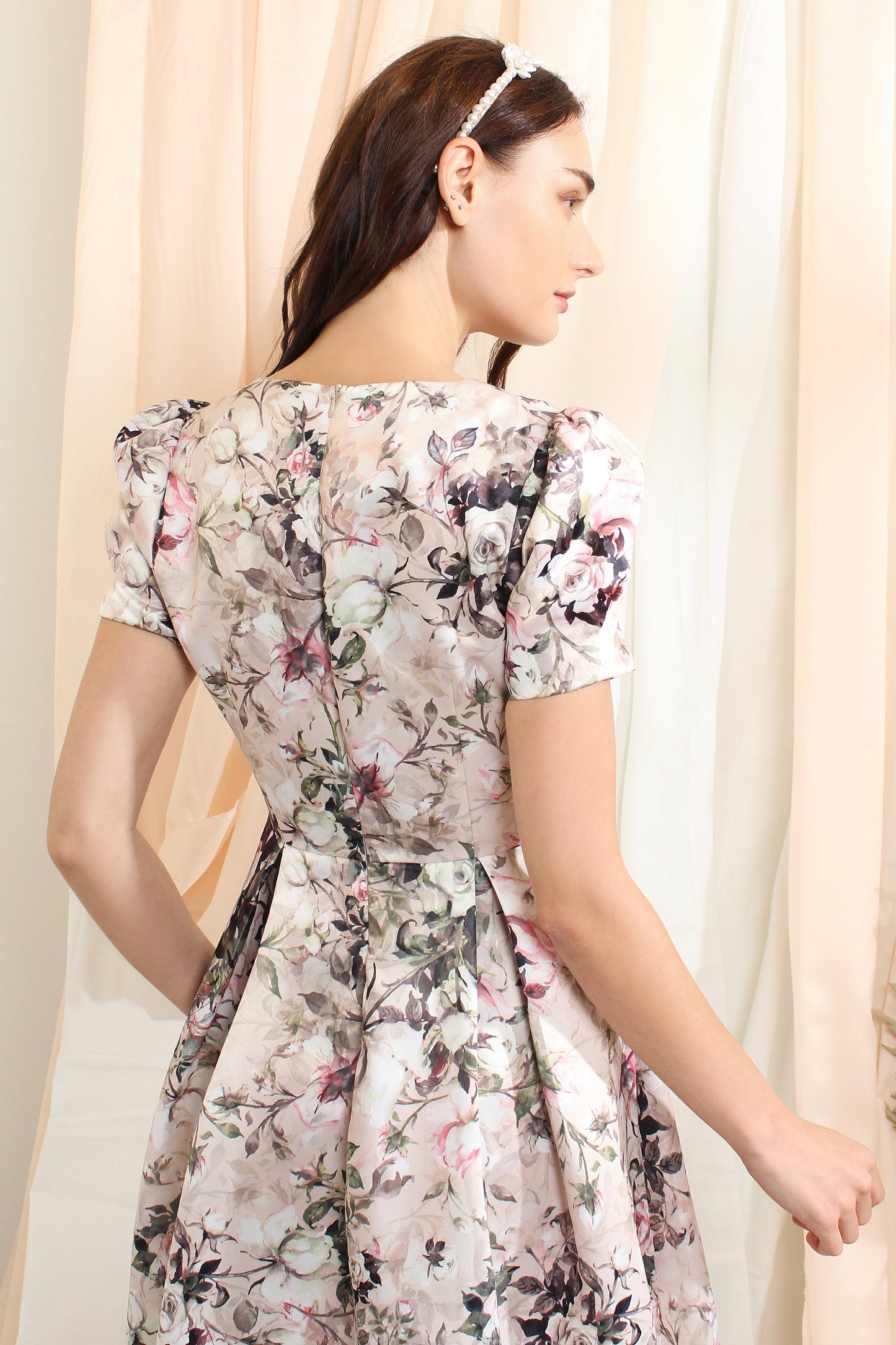 Andressa Vintage Floral Dress with Inverted Pleats