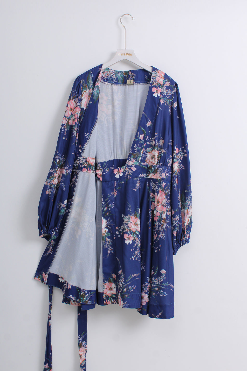 Navy Blue Floral Wrap Dress
