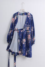 Navy Blue Floral Wrap Dress