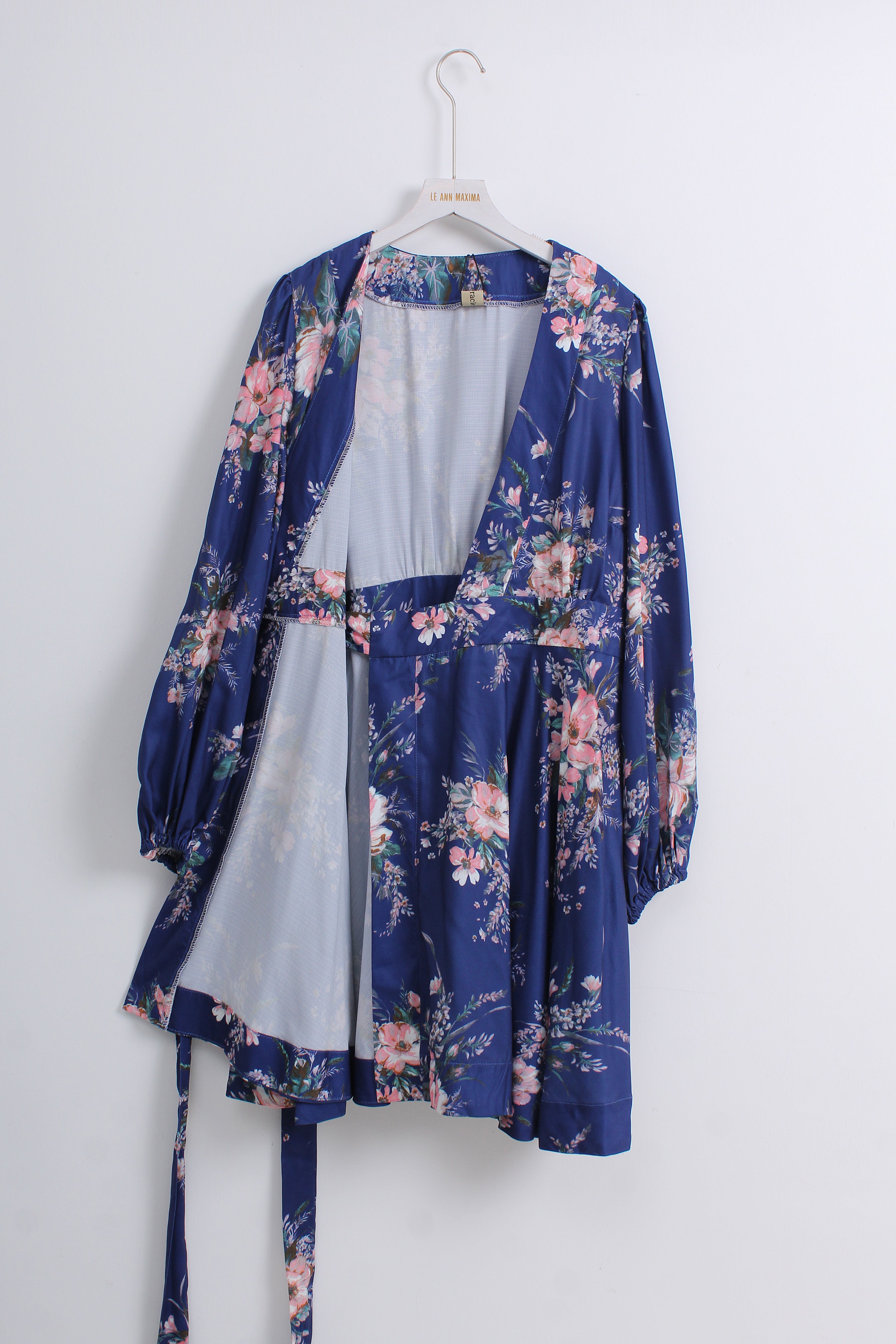 Navy Blue Floral Wrap Dress
