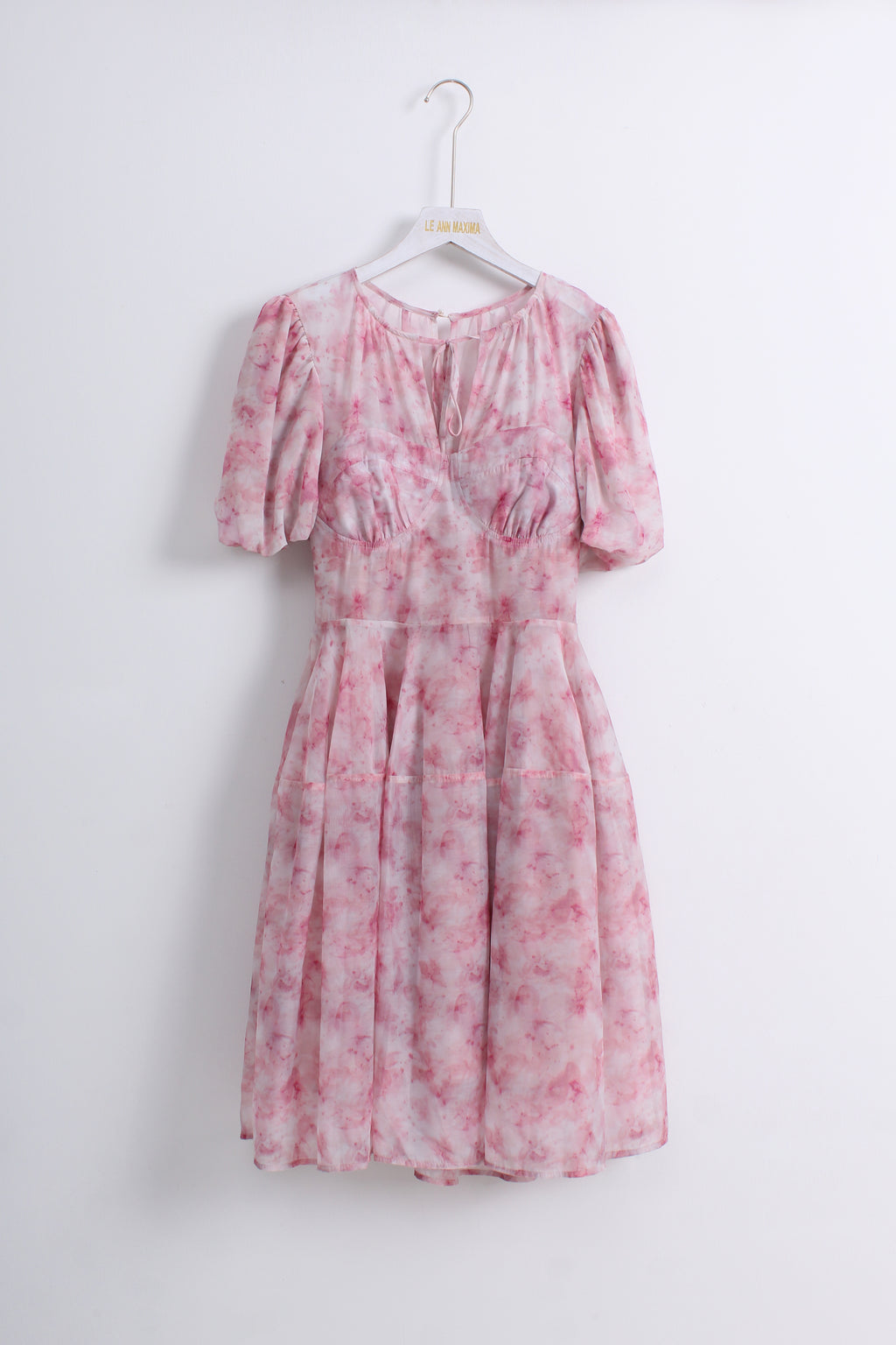 Chiffon Puff Sleeve Dress in Pink (M size)
