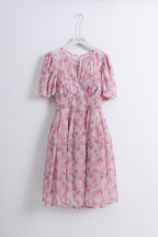 Chiffon Puff Sleeve Dress in Pink (M size)