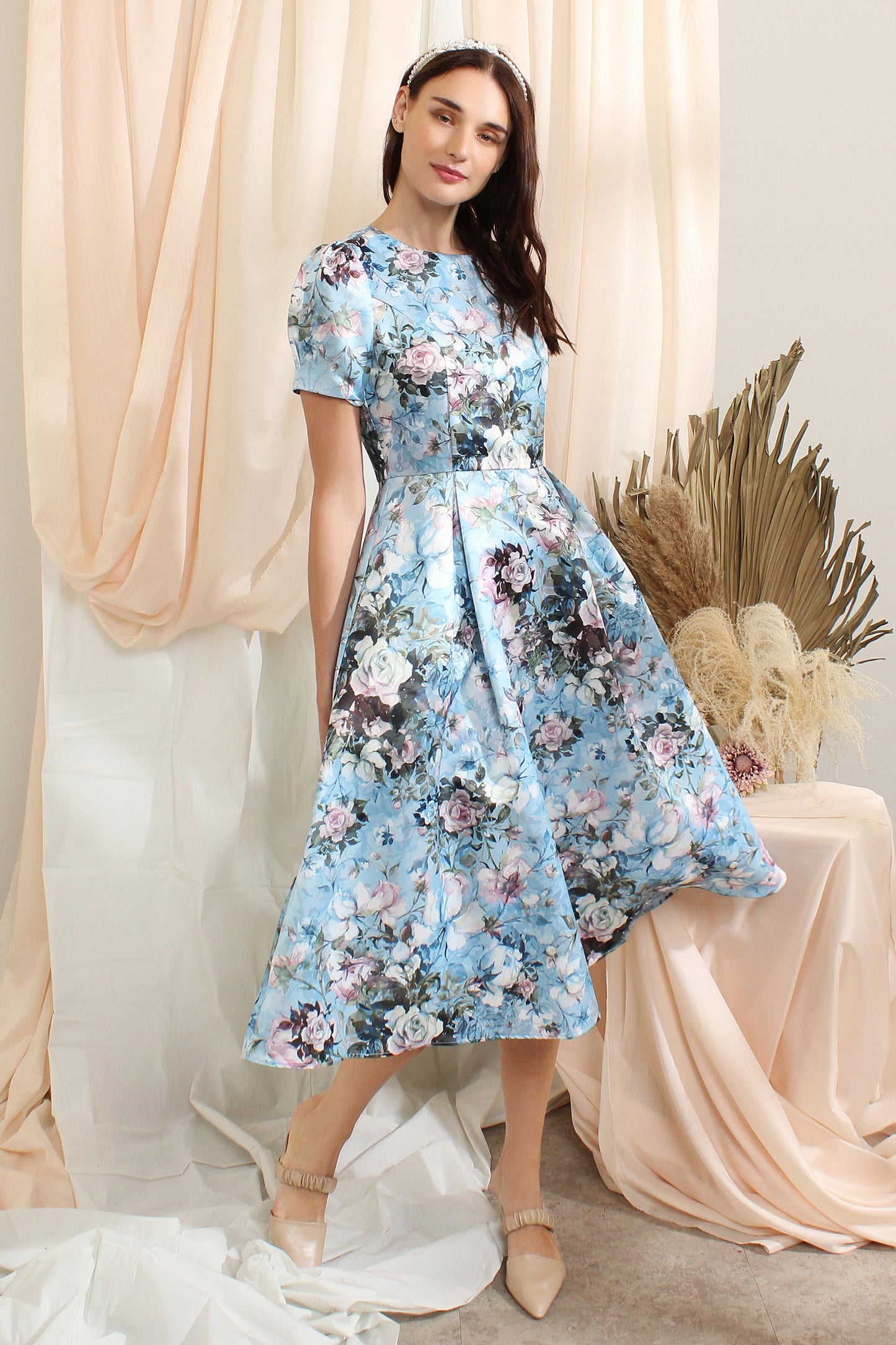 Andressa Vintage Floral Dress with Inverted Pleats