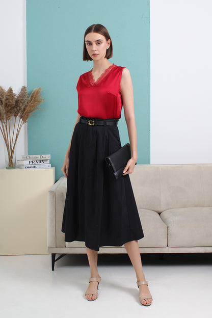 High Waist Flare Midi Skirt