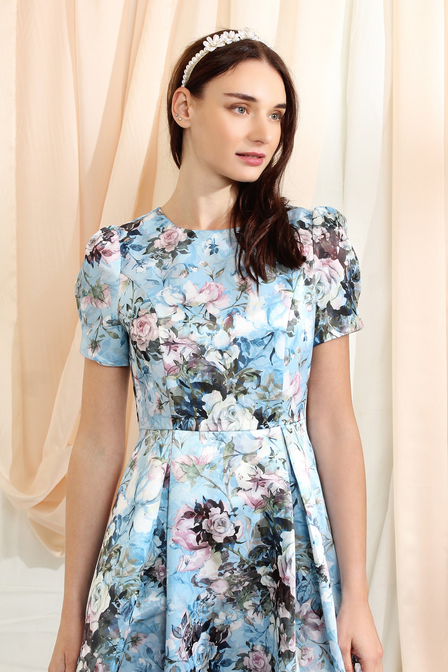 Andressa Vintage Floral Dress with Inverted Pleats