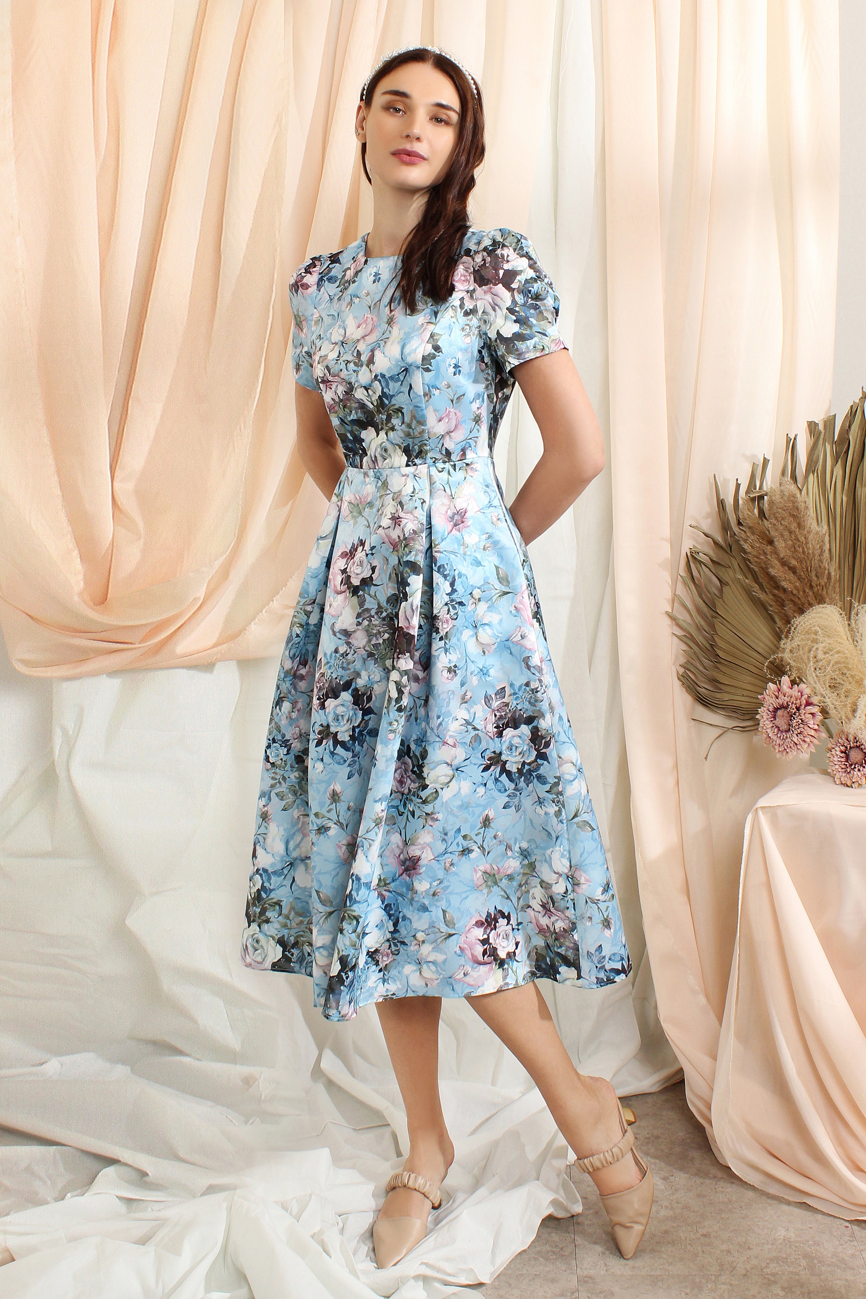 French Printed Floral Midi Dress