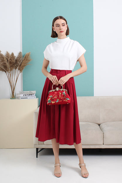 High Waist Flare Midi Skirt