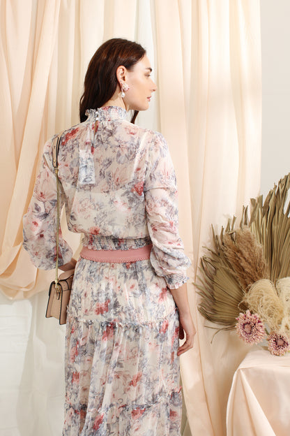 Ruffle Chiffon Sets With Floral Prints