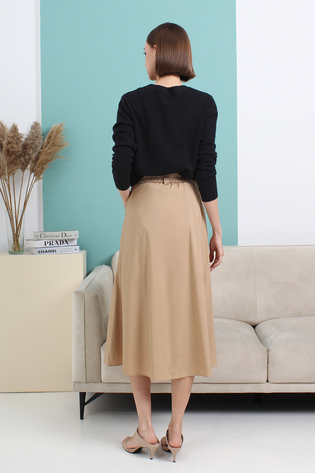 High Waist Flare Midi Skirt